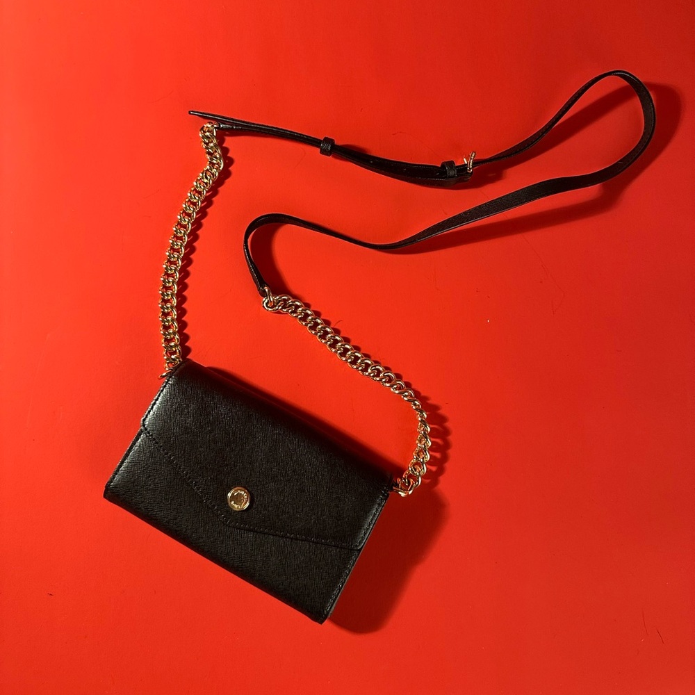 Michael Kors black leather gold chain crossbody wallet